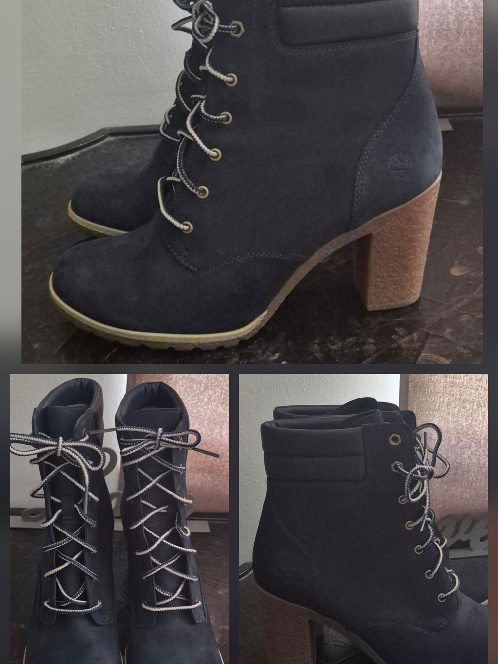 Timberland Blue Suede Lace-Up Block Heel Boot Women's Size 10